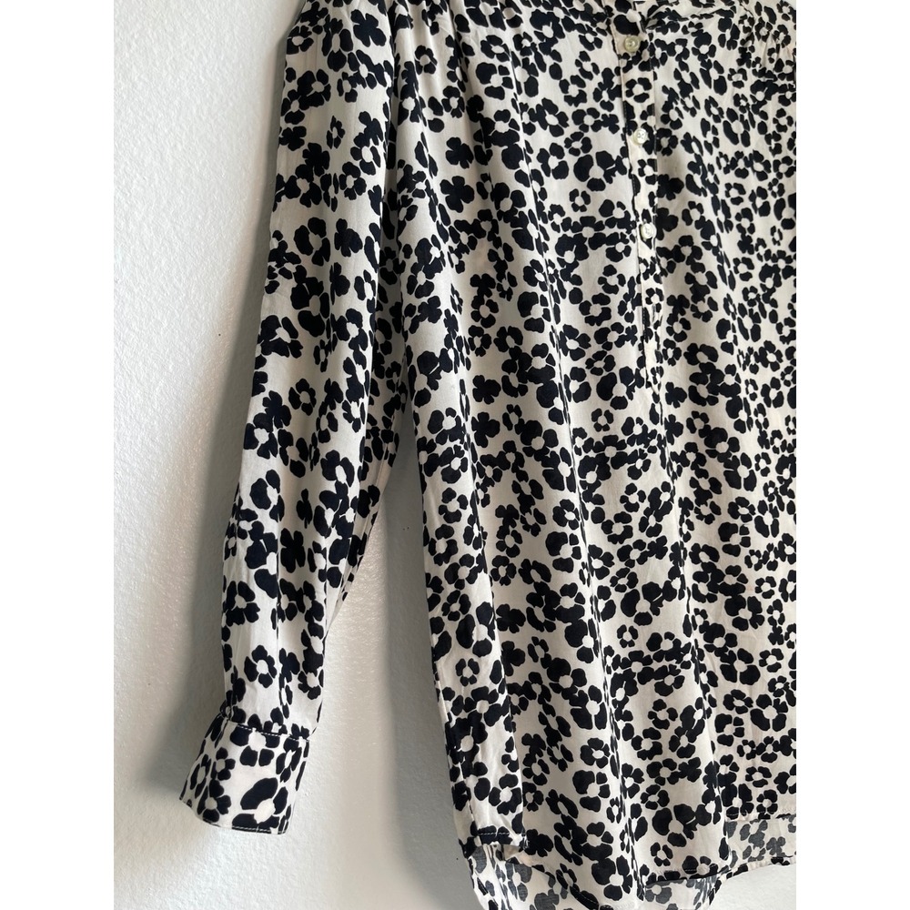 LOFT Womens Black White Floral Leopard Print Rayon Button Up Blouse Size M - Picture 12 of 14